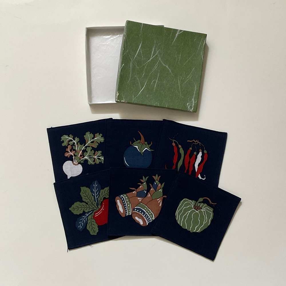 NWT Set of 6 Fabric Coasters Vegetables Print